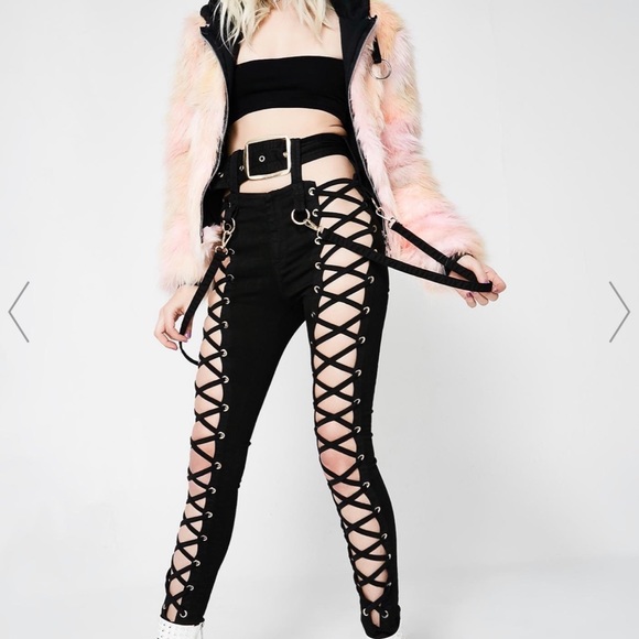 Lace up black pants . - Picture 2 of 4